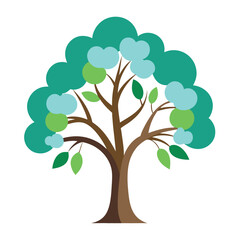 Obraz premium A whimsical tree with teal leaves and blue cloudlike accents isolated on white background