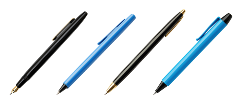 Set of four pens isolated on transparent background