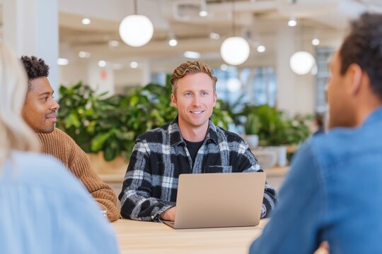 Relaxed Team Meeting in Cozy Autumn Office Setting