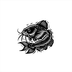 Stylized Black and White Fish Illustration 3.