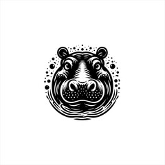 Stylized Black and White Hippo Head Illustration.