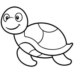 A cute cartoon turtle is isolated on white background, smiling sweetly
