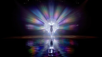Spectacular light display featuring a figure with large wings.