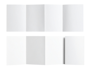 Folded leaflet insert for packaging with blank sections, isolated on a transparent background