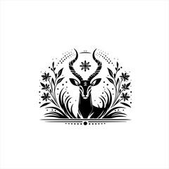 Obraz premium Stylized Black Antelope with Floral Accents.