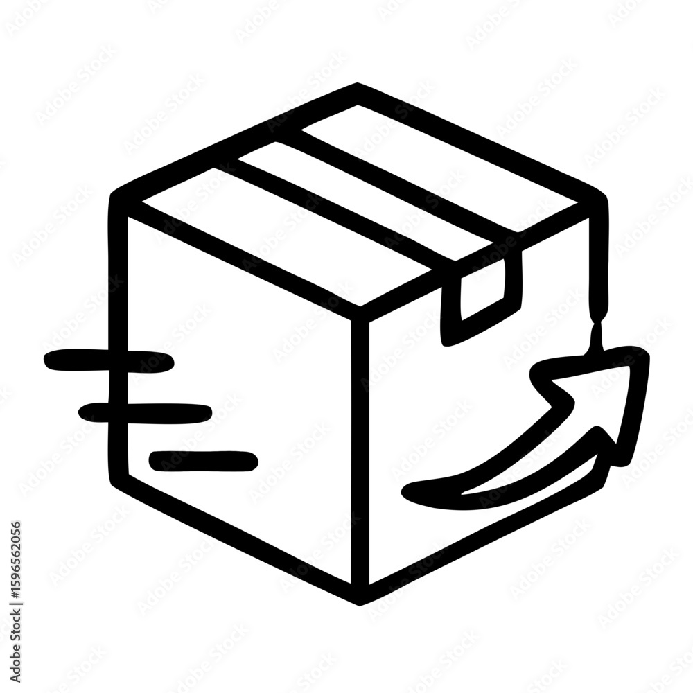 Poster simple flat package return box with arrow line style icon