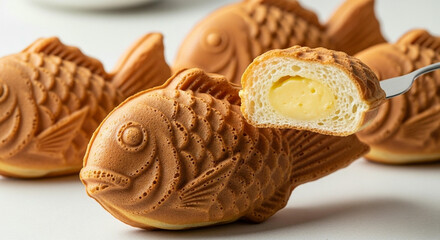 Golden Bungeoppang Korean Fish-Shaped Cake with Creamy Custard Filling