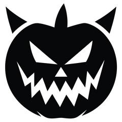 A devilish jackolantern face is silhouetted against a white background
