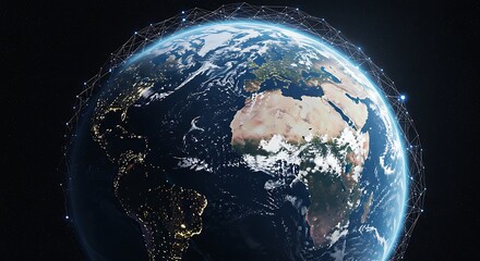Realistic Earth Globe View with Global Network in Dark Space