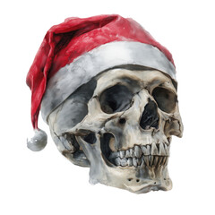 Festive skull wearing santa hat holiday theme digital artwork fun on transparent background
