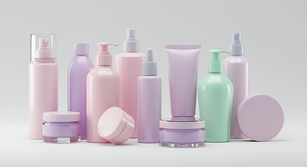 Pastel Cosmetic Packaging Set on Light Background