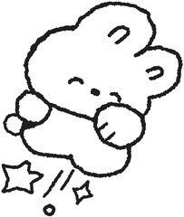 점프하는 토끼 이모티콘 손그림 스티커 © titi.drawing