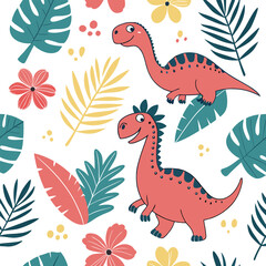 a vibrant seamless pattern featuring playful dino.eps