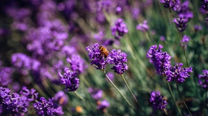 Close-up of lavender flowers with a bee.