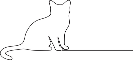 Continuous black line illustration of a walking cat on white background in simple vector design
