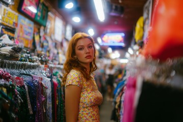 Obraz premium Fashion Editorial in Retro Thrift Shop with Eclectic Visuals