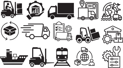 Logistics and shipping icons representing transportation and warehousing services