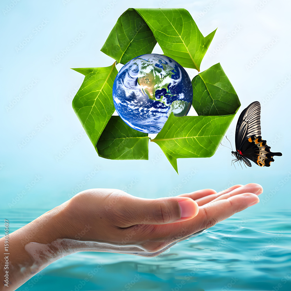 Poster embracing environmental responsibility a symbolic representation of recycling and earth conservation