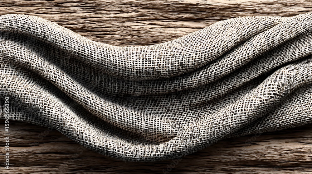 Poster a natural fiber linen cloth background in subdued tones, with visible diagonal threading and a smoot