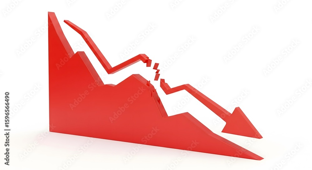 Poster red graph depicting sharp decline in financial performance metrics