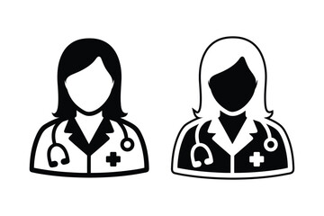 Female Doctor or Nurse Icon with Stethoscope and Medical Cross Vector Illustration