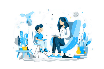 Pediatric Doctor Examining Child Patient in Modern Medical Office - Healthcare and Child Medicine Concept