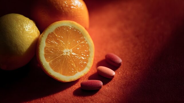 Vibrant citrus fruits and imm  boosting supplements