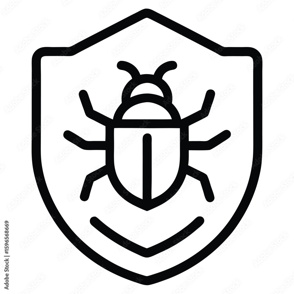 Fototapete Simple Security Related Vector design Line black icon Bug on white background