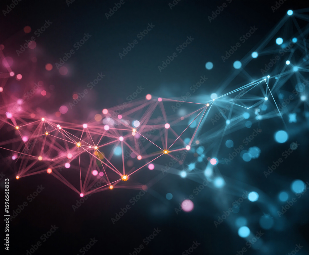 Poster futuristic glowing network connections illustrating dynamic data flows