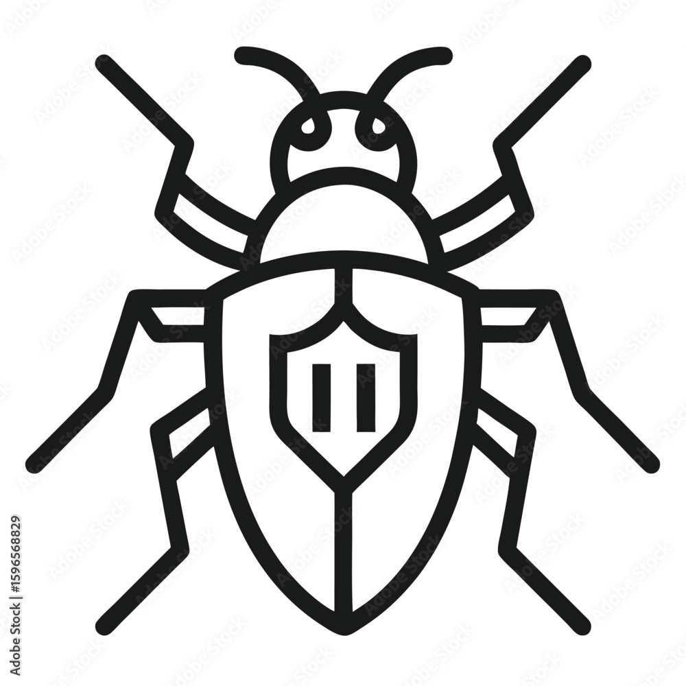 Poster simple security related vector design line black icon bug on white background