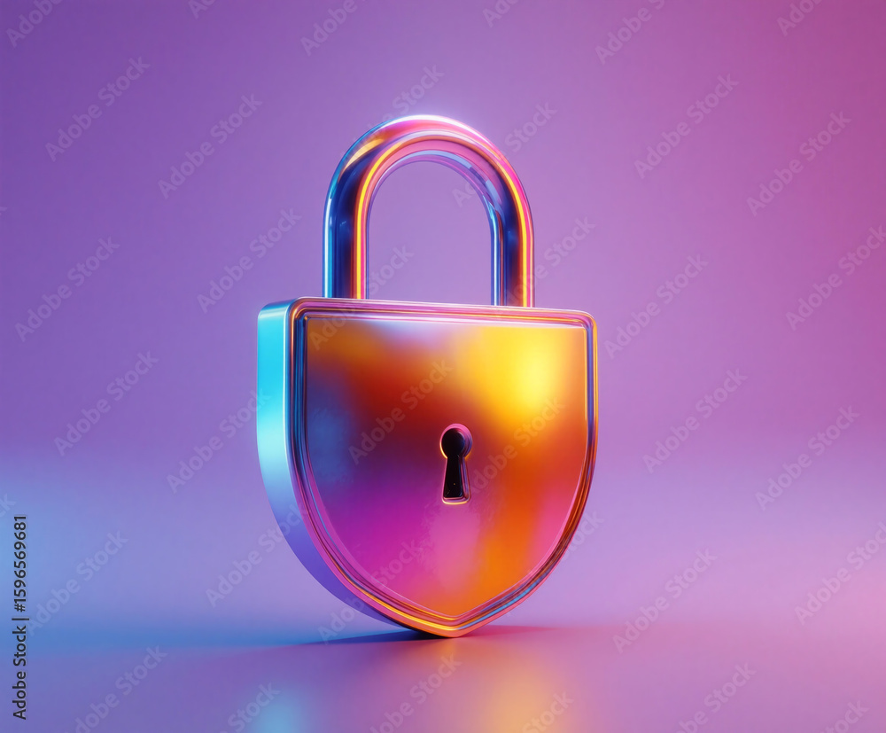 Poster bright and colorful padlock representing data security and privacy protection in a digital age