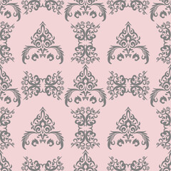 seamless damask pattern gray and soft pink background, design for wallpaper, clothing, fabric ,textiles, and luxury interior.