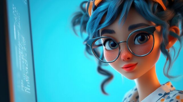 Girl coding late night, screen glow, digital art, tech illustration, website banner