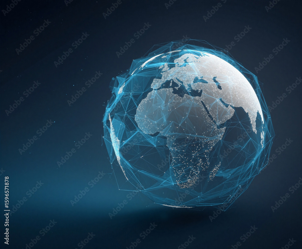 Poster minimalist globe with abstract network design showcasing interconnectedness and global communication