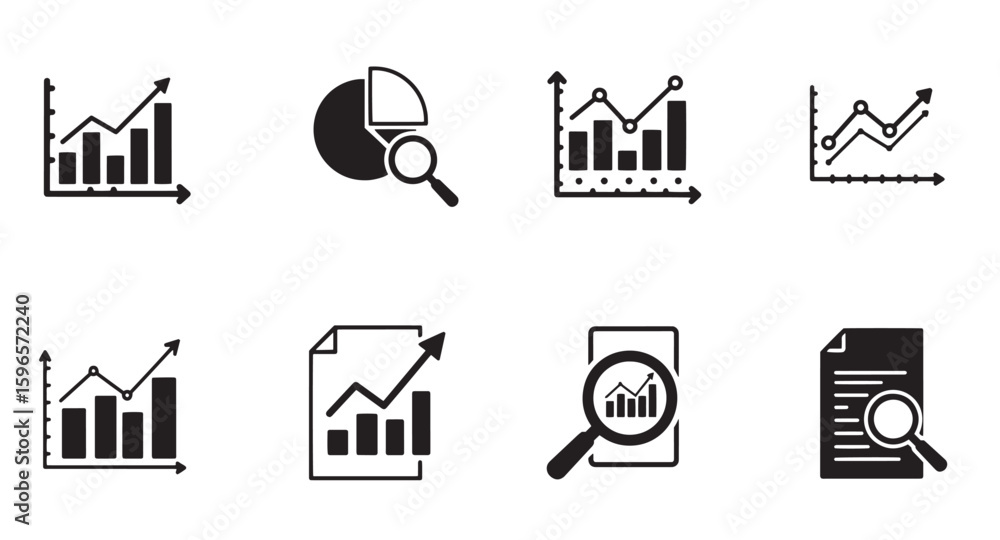 Aufkleber collection of simplified vector icons representing business charts and data analysis concepts