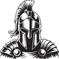 Powerful ancient soldier head with a plumed helmet. A monochrome vector graphic icon perfect for a sports team mascot, security emblem, or gladiator symbol.
