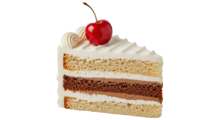 Isolated Slice of Layered Cake with Cherry