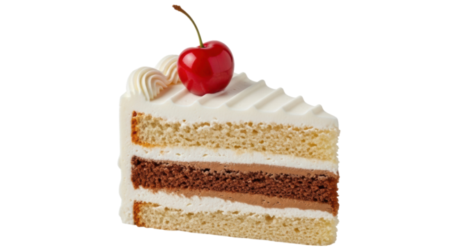 Isolated Slice of Layered Cake with Cherry - Powered by Adobe