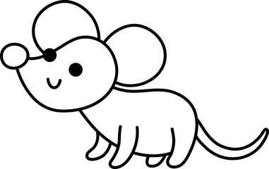 Fototapeta premium Vector black and white smiling mouse icon. Forest animal clipart. Cute line woodland character. Cartoon forest rat illustration, coloring page isolated on white background