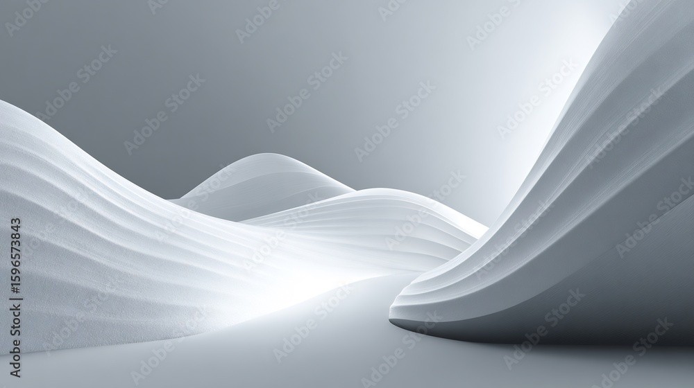 Poster minimalist abstract background with flowing white curves and soft lighting creating a sense of