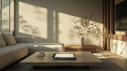 Fototapeta premium Minimalist living room with natural light