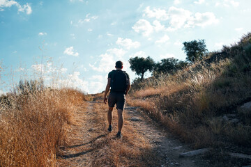 Unrecognizable Young Man Hiking in Tua Valley Nature in Northern Portugal