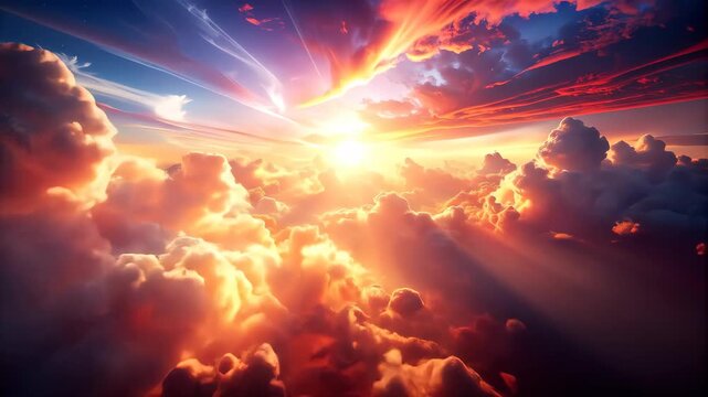 Epic Aerial Flight Through Glorious Sunset Clouds and Divine Golden Light Rays