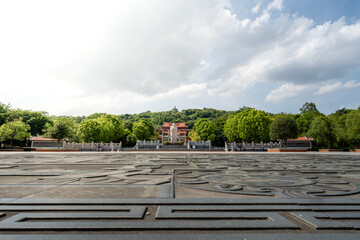 Ancient Architecture and its Forecourt with Intricate Pavement Design © Dong