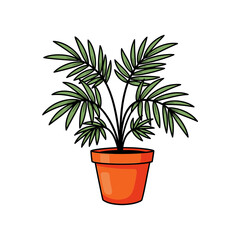 Fototapeta premium A vibrant illustration of a potted palm plant with green leaves and an orange pot.
