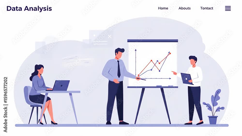 Poster flat vector a data analysis presentation is being given to a team, showcasing business analytics and