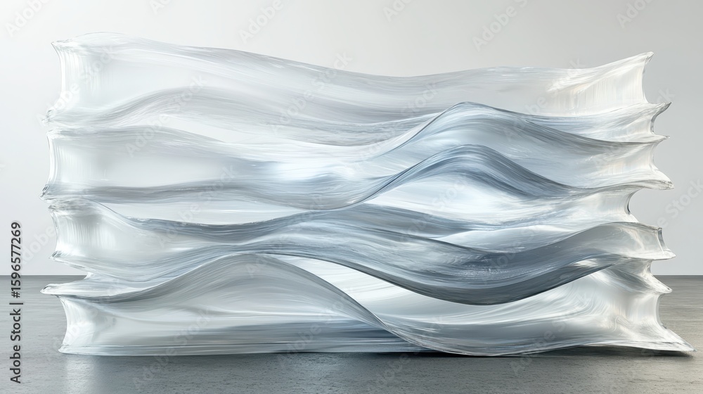 Wall mural abstract flowing waves in transparent material on smooth surface
