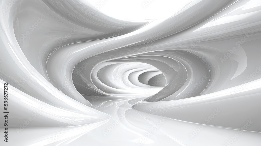 Wall mural abstract flowing white waves creating a modern futuristic tunnel