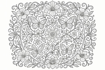 Intricate Floral Mandala Coloring Page – Botanical Zen Design