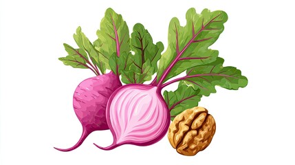Vibrant Beetroot and Walnut Still Life Illustration